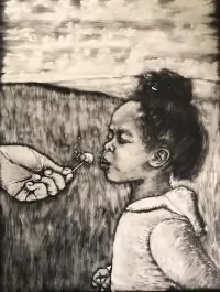 Scratchbord art titled: Justifys Wish