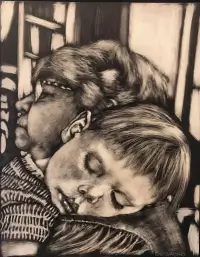 Scratchbord art titled: Naptime