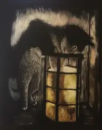 Scratchbord art titled: Battle of the Nightstand