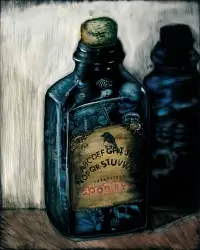 Scratchbord art titled: Bluebird Medicinal Spirits