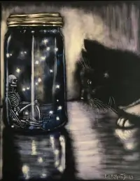 Scratchbord art titled: The Quest