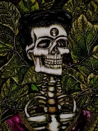 Scratchbord art titled: Thinking about Frida